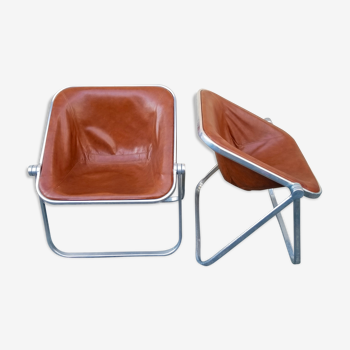 Paire de chaises pliantes en cuir Plona de Giancarlo Piretti pour Castelli