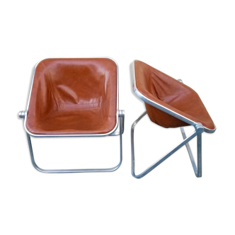 Pair of Plona leather folding chairs by Giancarlo Piretti for Castelli