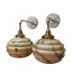 Pair of vintage marbled opaline globe wall lights