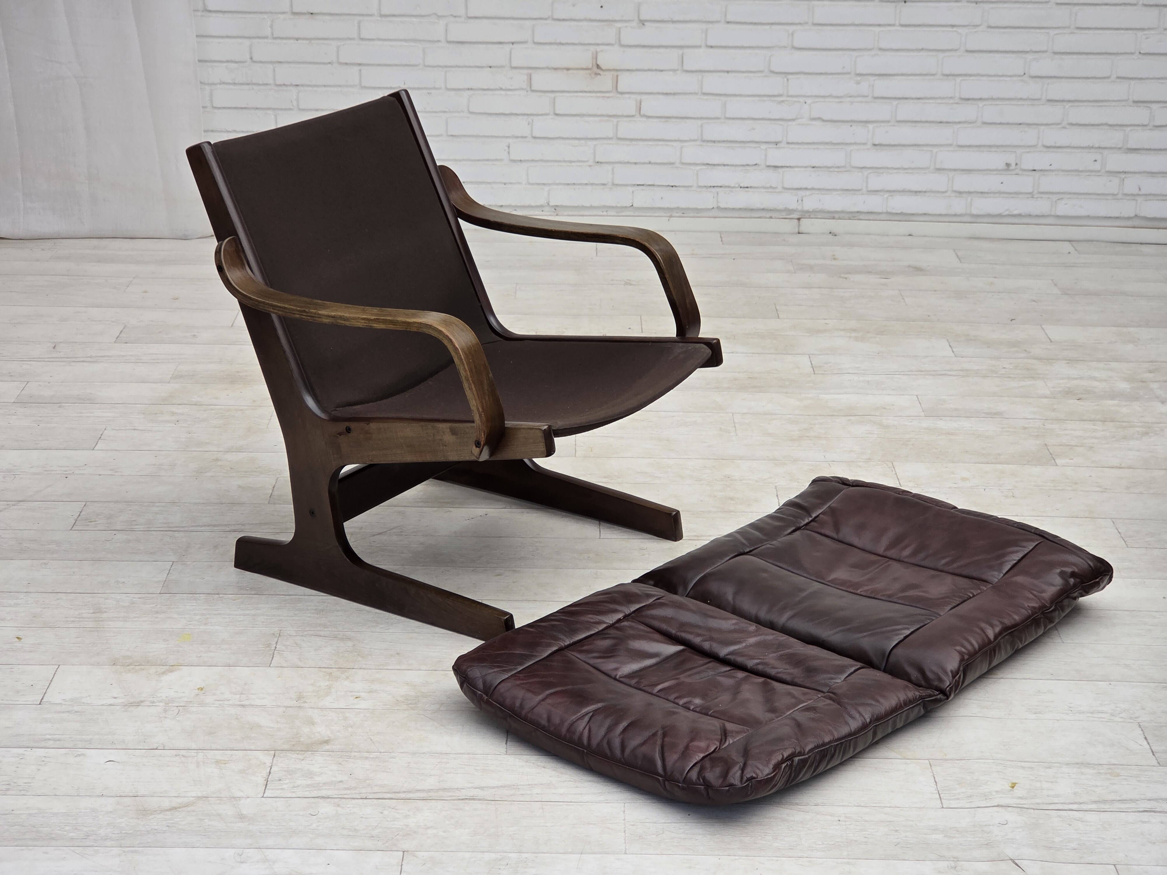 Fauteuil scandinave en cuir marron, années 1970