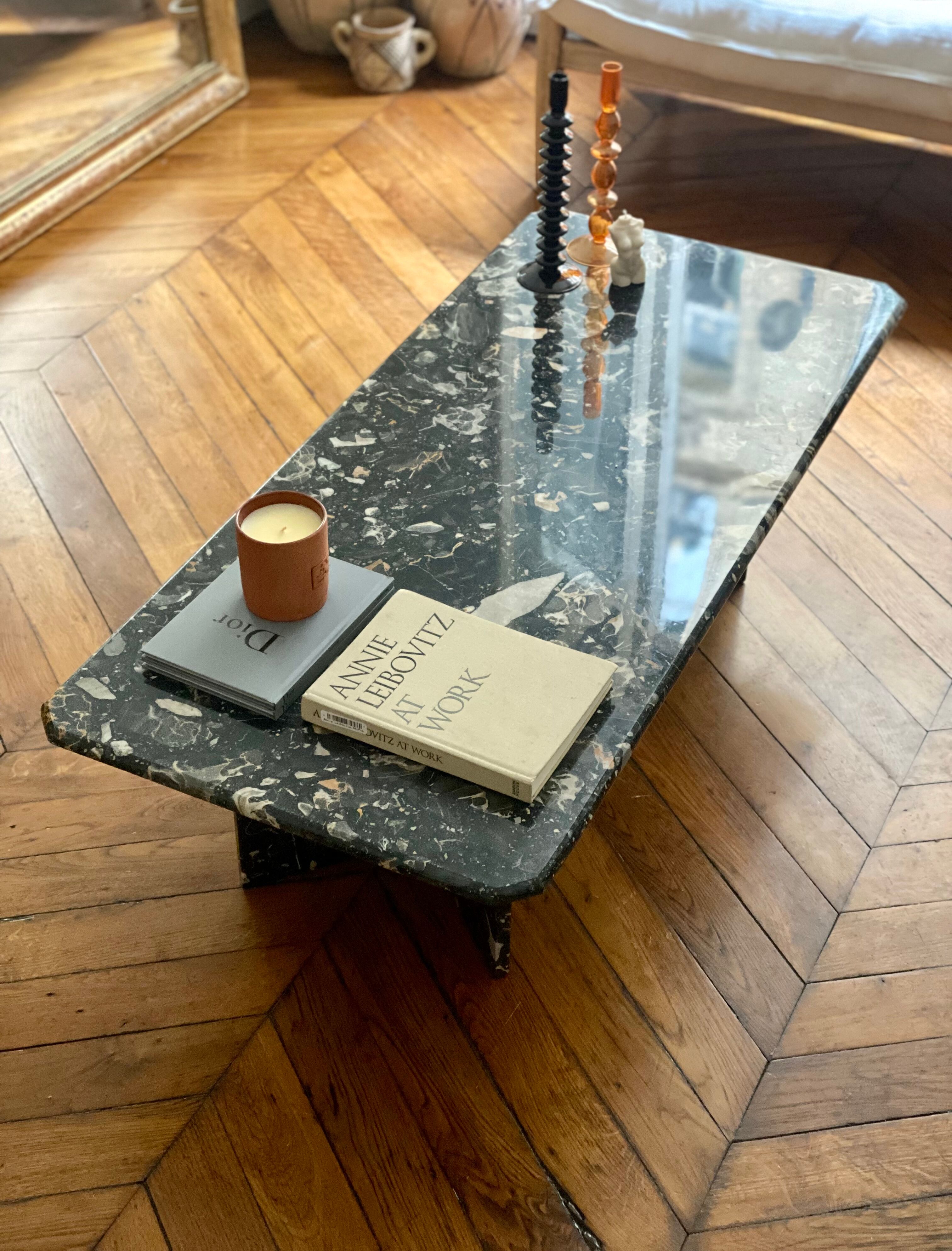 Minimalist design table in black marble Vintage Terrazzo