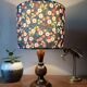 rustic chic wooden lamp, blue floral lampshade