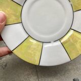 60s striped iridescent porcelain coffee service, 2 cups + 2 vintage saucers