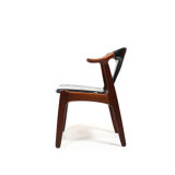 Danish Cow Horn Chair in Teak and Leather by H.P. Hansen