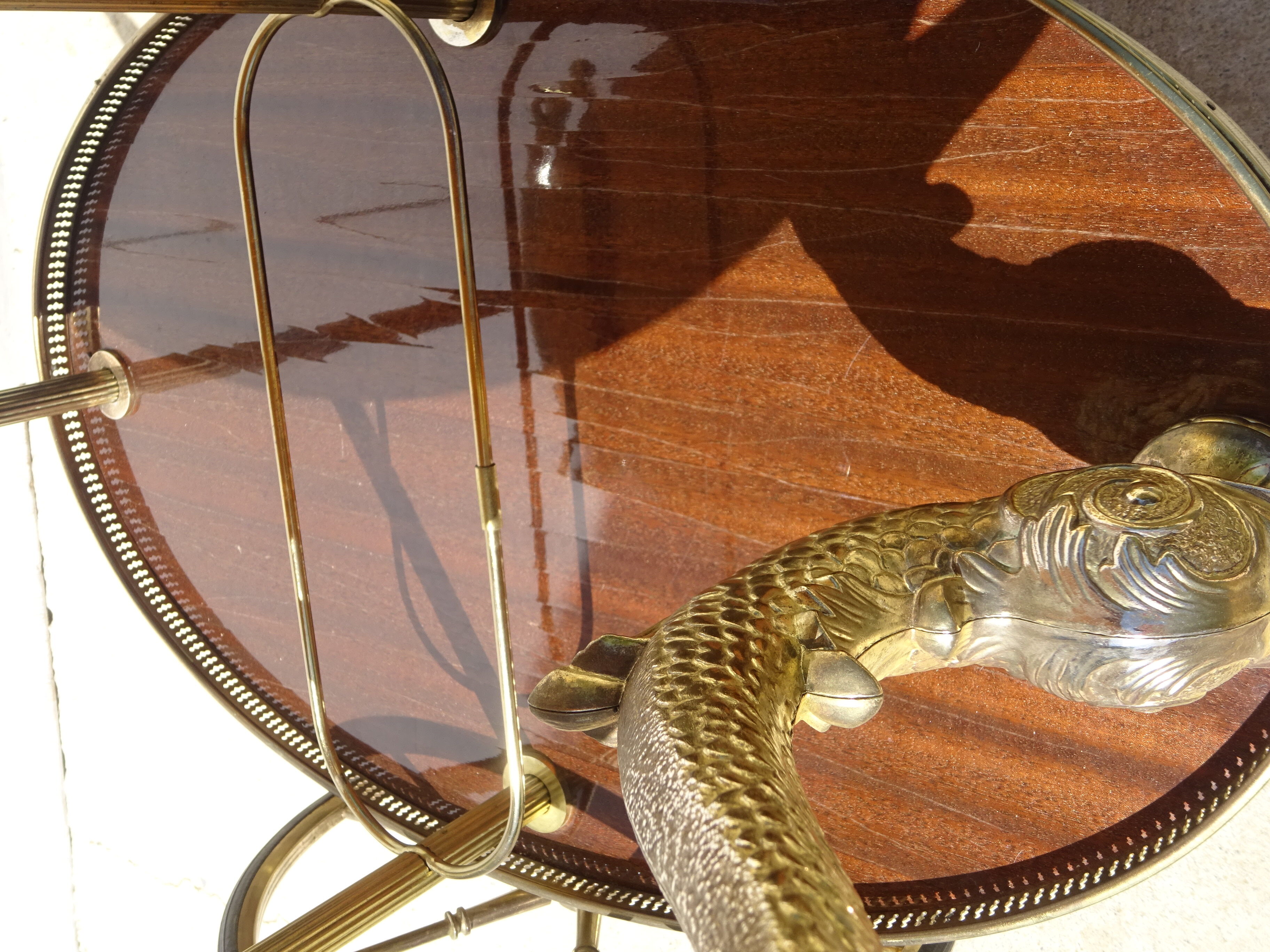 Double tray trolley in brass and formica