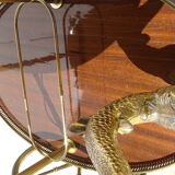 Double tray trolley in brass and formica