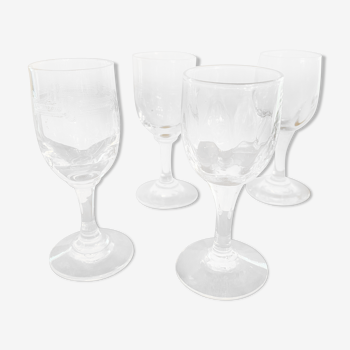4 bistro glasses mismatched at the beginning of the XX century