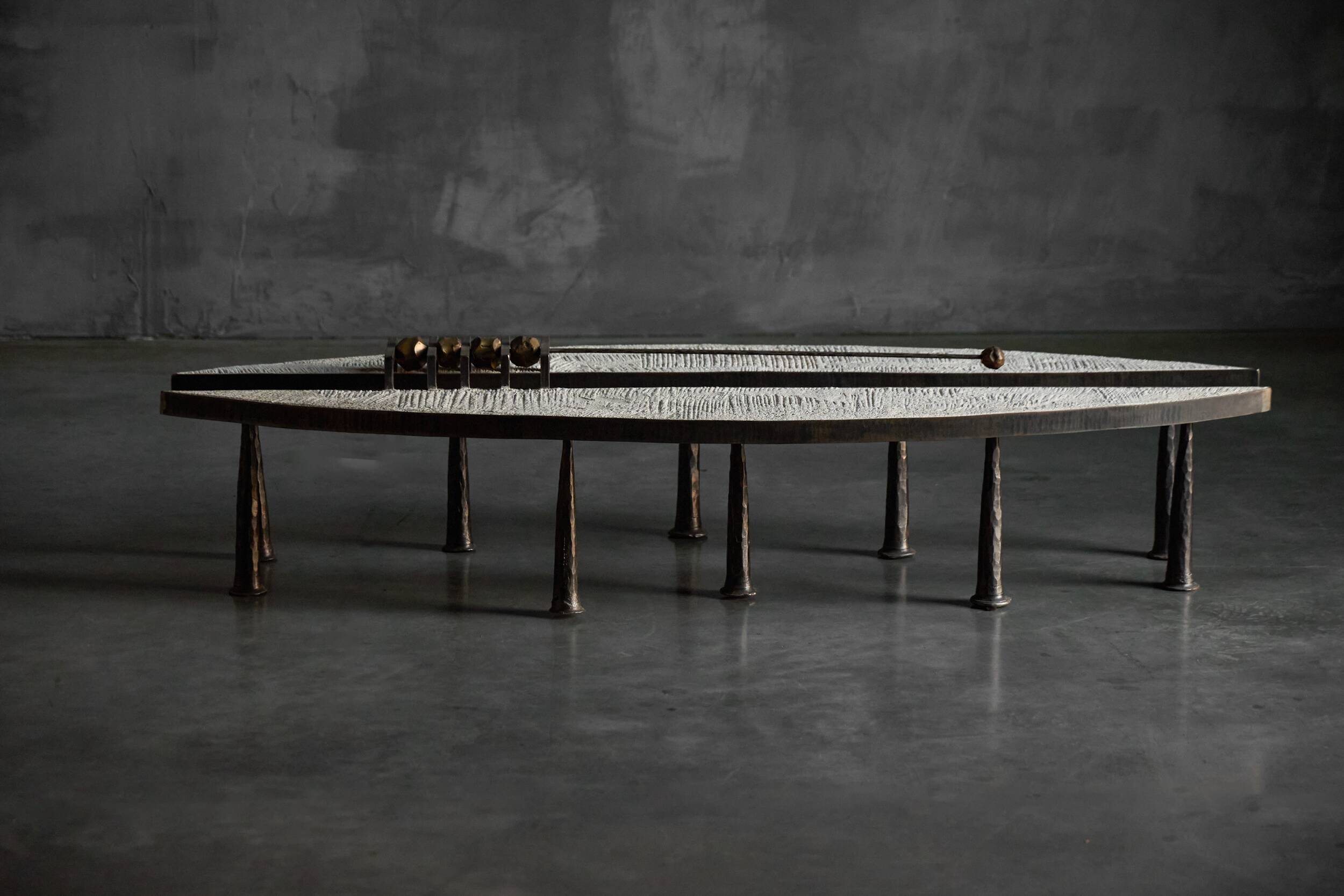 Thomas Serruys steel and stone brutalist coffee table, Belgium, 2019