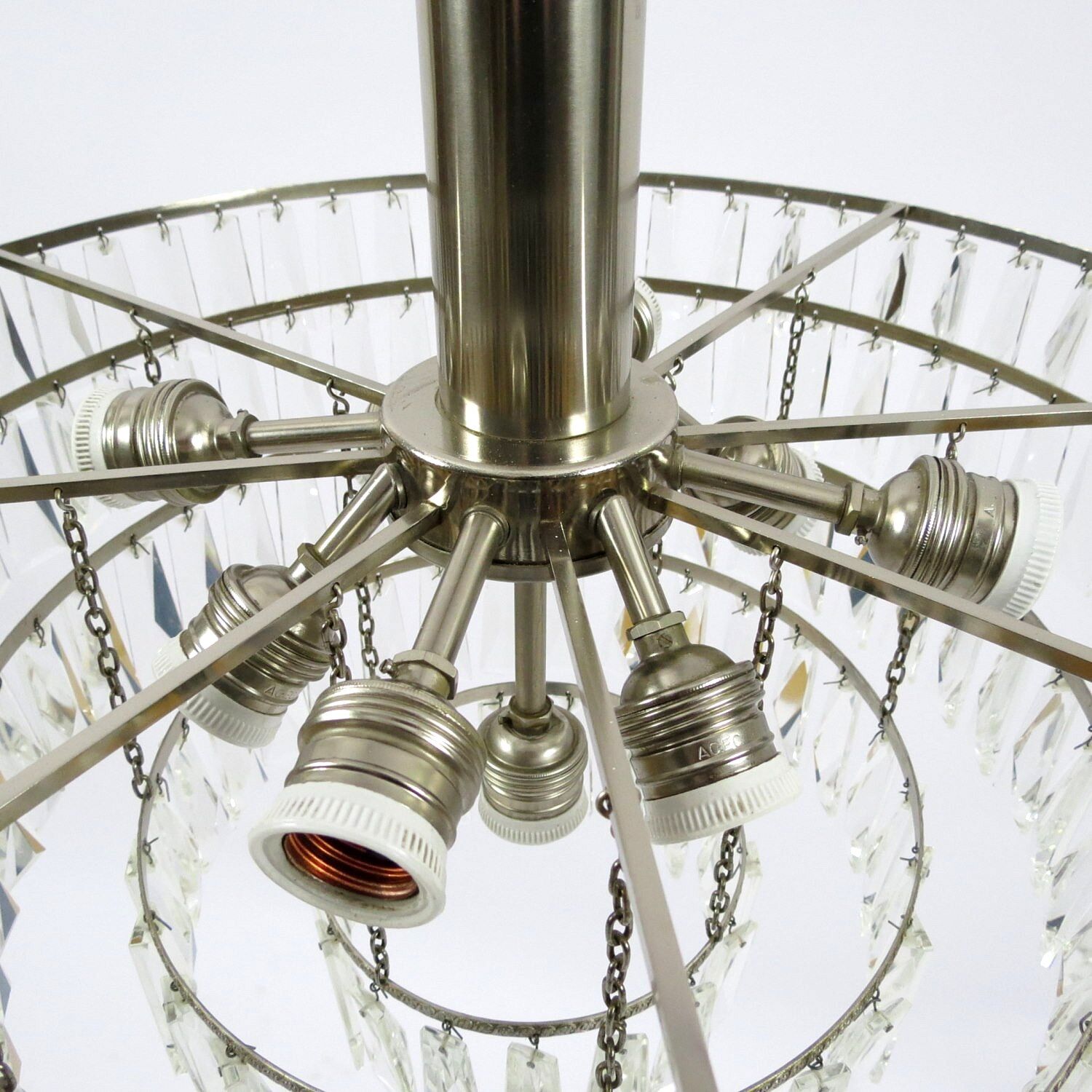 Glass and chrome metal chandelier, 1960