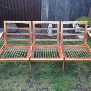 Vintage Scandinavian bench and armchairs of 4 pieces, 1 bench and 3 armchairs.