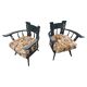Pair of hand-carved armchairs in black lacquer and fur, 1920s.