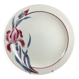 Grand Plat rond Ancien Modèle Iris Fleurs manufacture française signé Sarreguemines Vaisselle