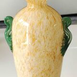 Vase Amphore, moucheté jaune. Style Murano. En verre soufflé. Haut 28 cm