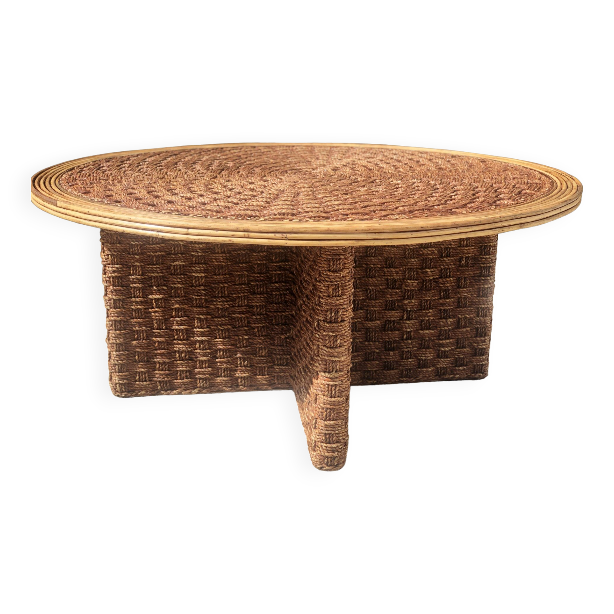 Woven rope and rattan coffee table, 1970s
