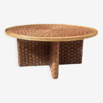 Coffee table in braided rope and rattan 1970