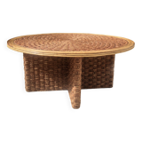 Table basse en corde tressée et rotin 1970