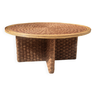 Coffee table in braided rope and rattan 1970