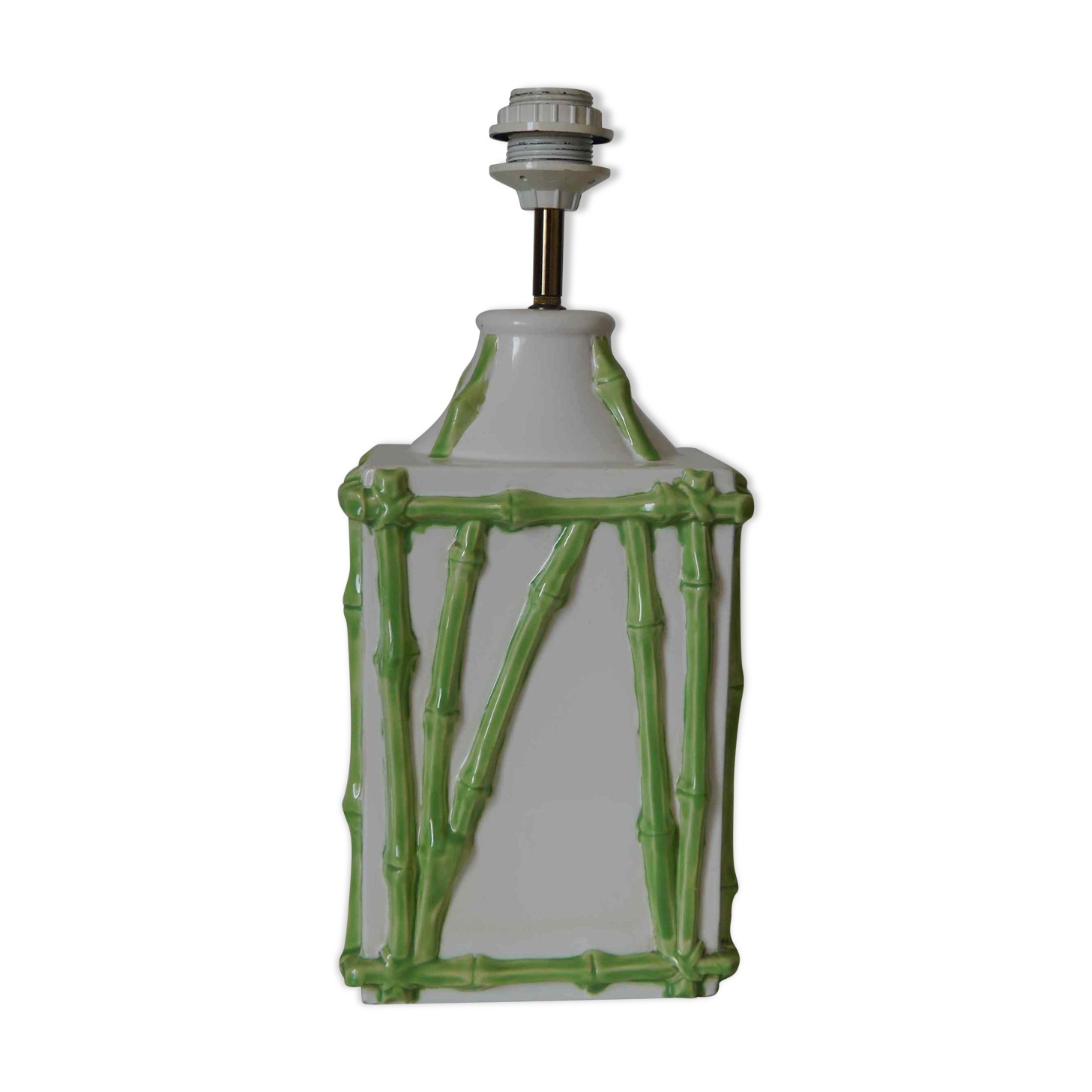 Old vintage lamp base bamboo decoration "Faience of Rodez"