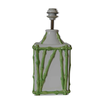 Old vintage lamp base bamboo decoration "Faience of Rodez"