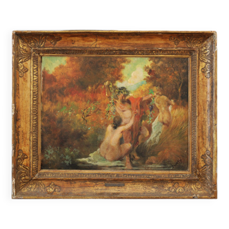 Nymphes et bacchus au bain temistocle lamesi (roma 1870 - 1957),