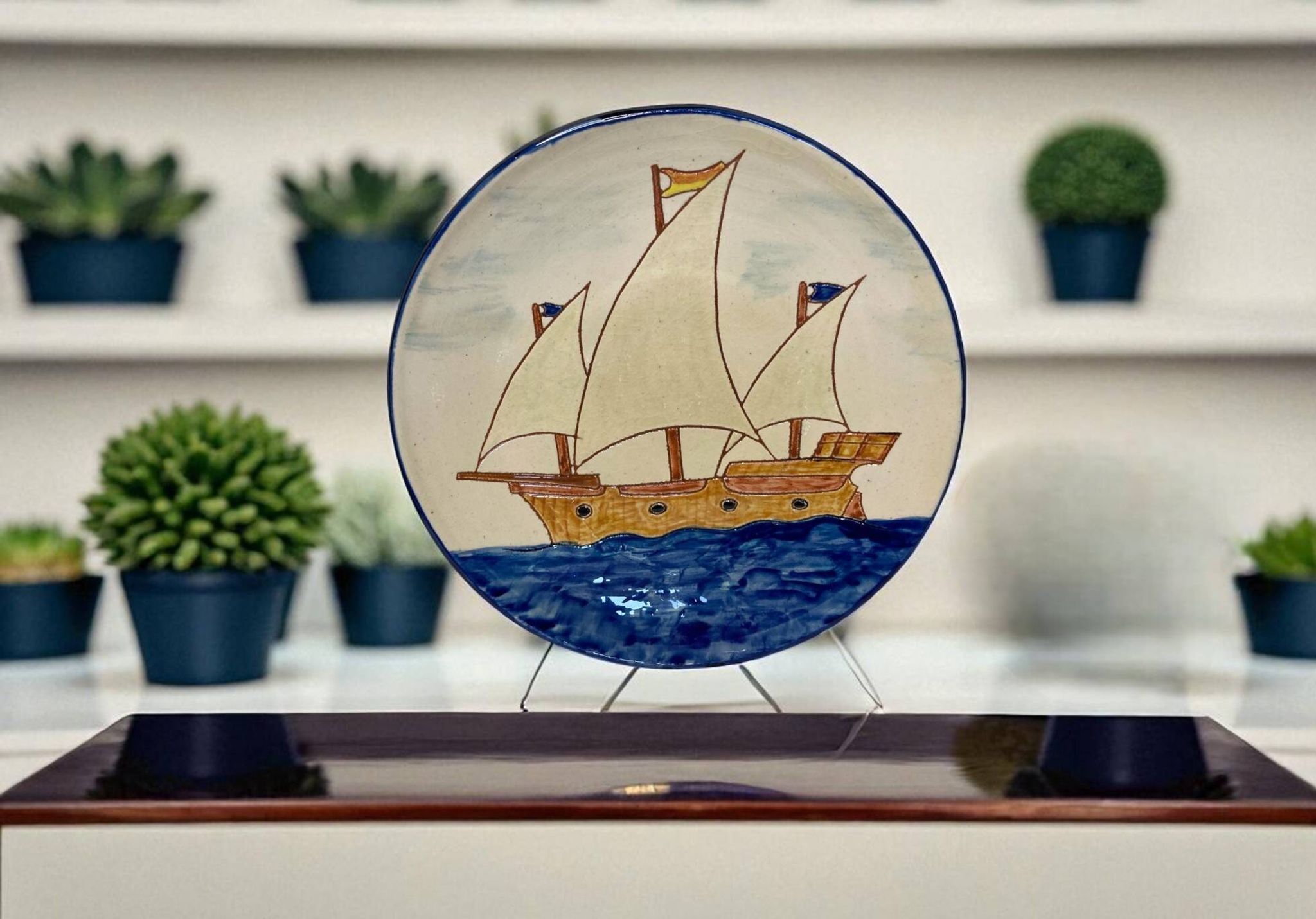 Assiette artisanale Keros bateau Lloret Espagne XXème