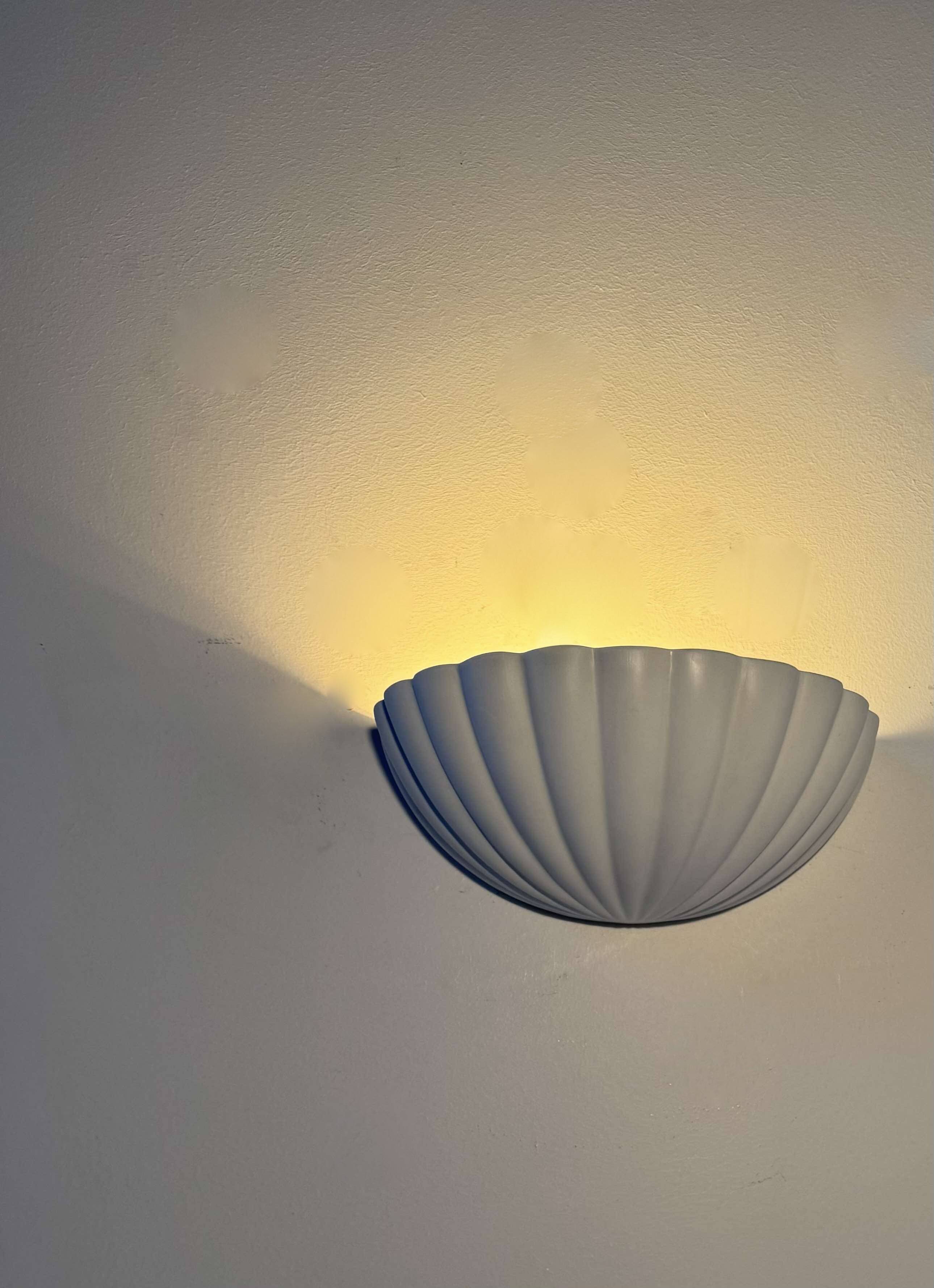 Pair of vintage shell wall lights, matte white, France 1970