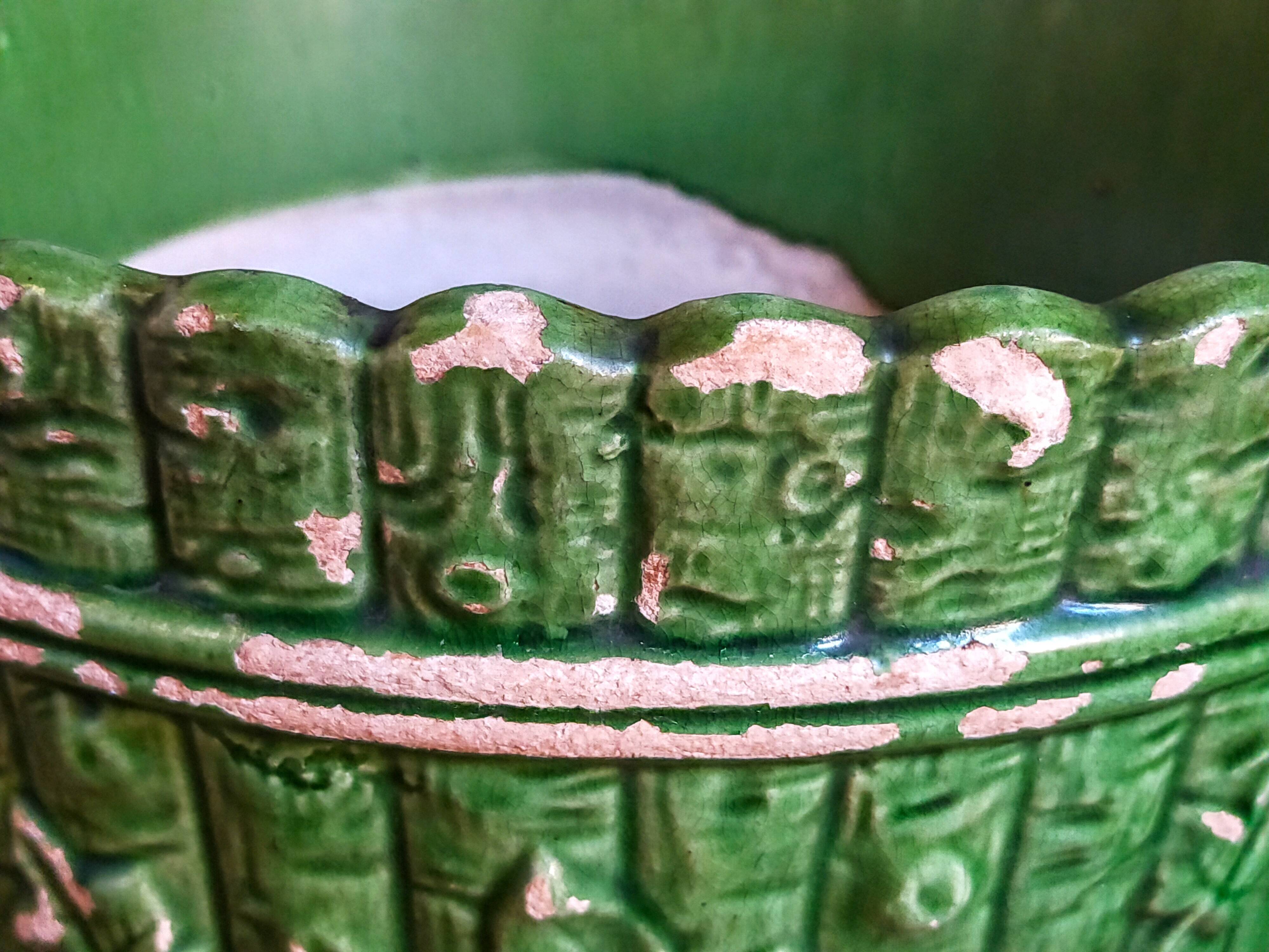 Flower pot and saucer in slip by G. De Bruyn 19th century