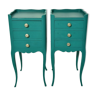 Pair of emerald green bedside tables with curved legs