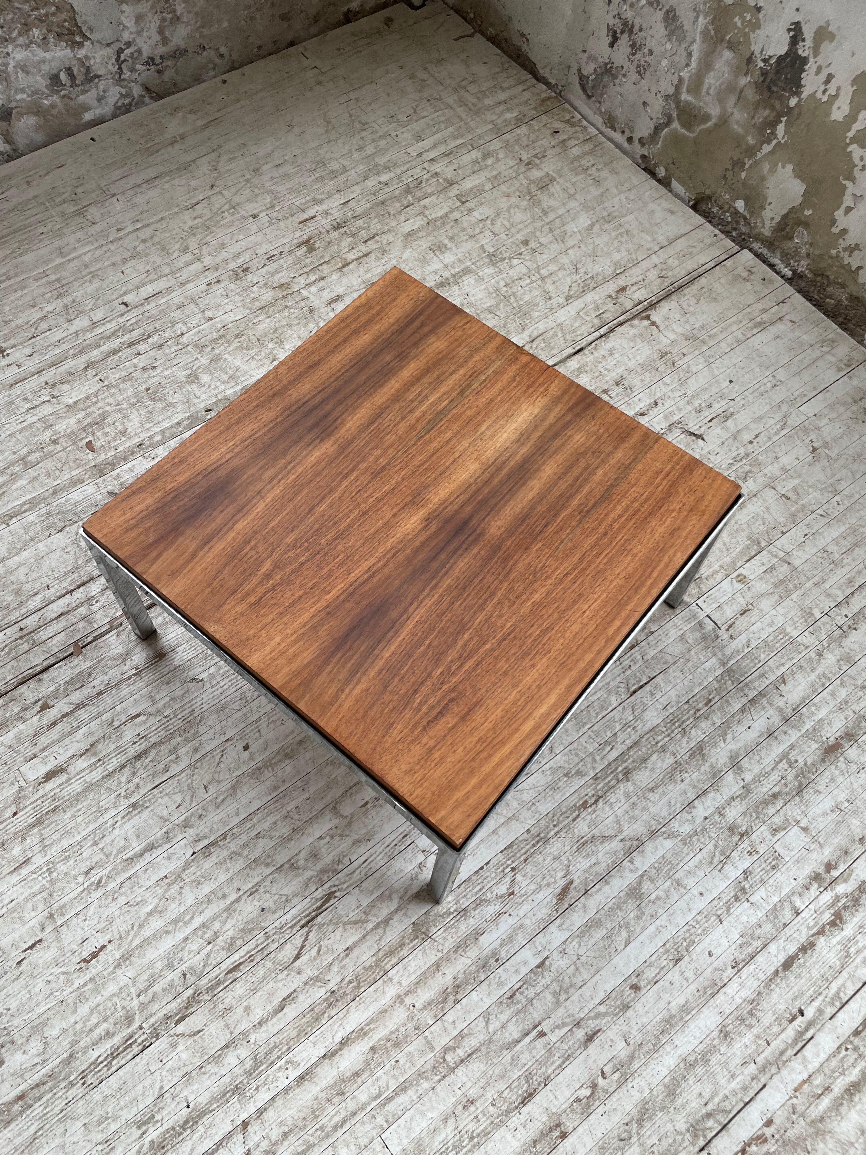 Walnut and modernist chrome coffee table