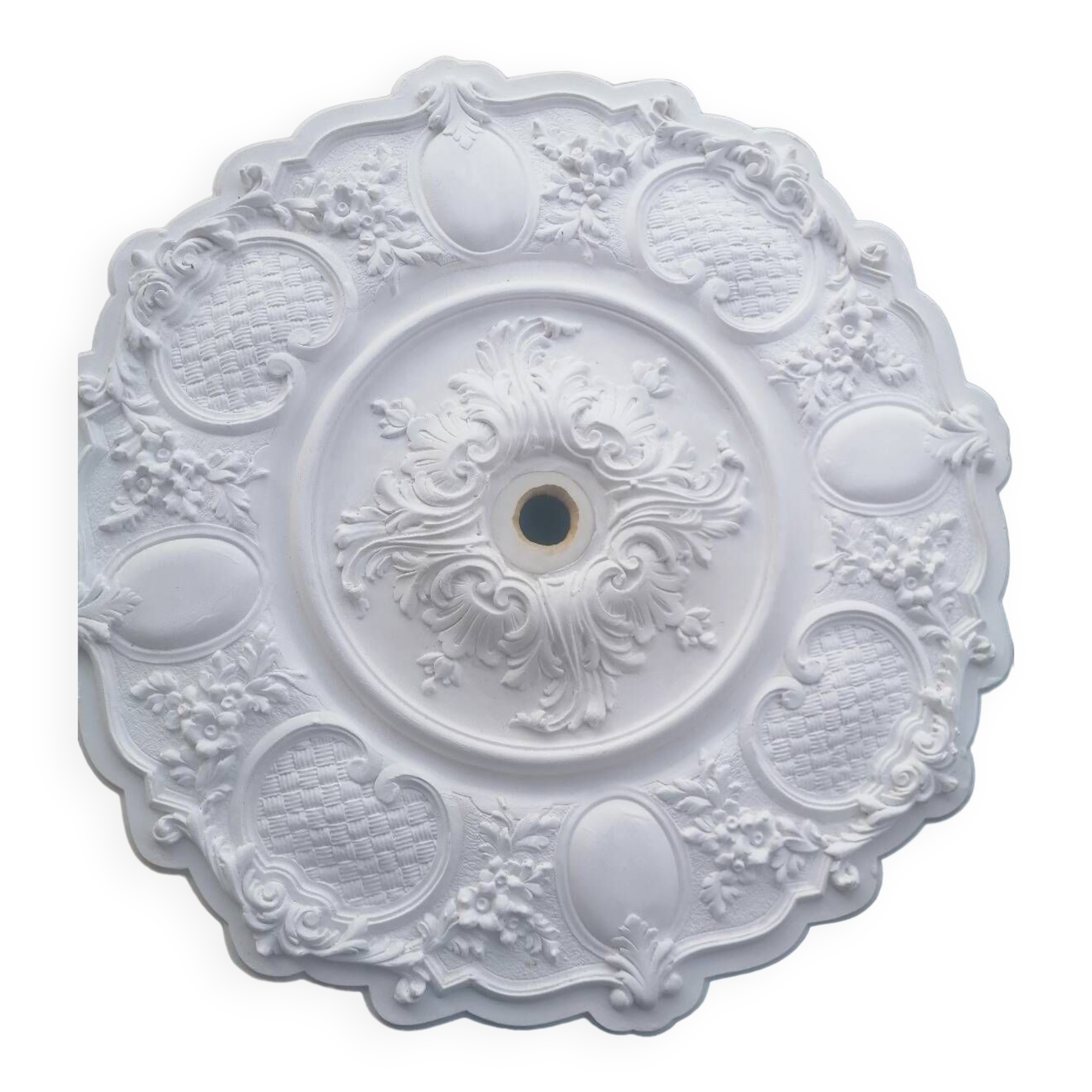 Rosace En Plâtre Classique Style Louis XIV - 83 Cm - Blanc - Fait Main En France