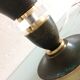 Brass lamp foot and art deco style wood