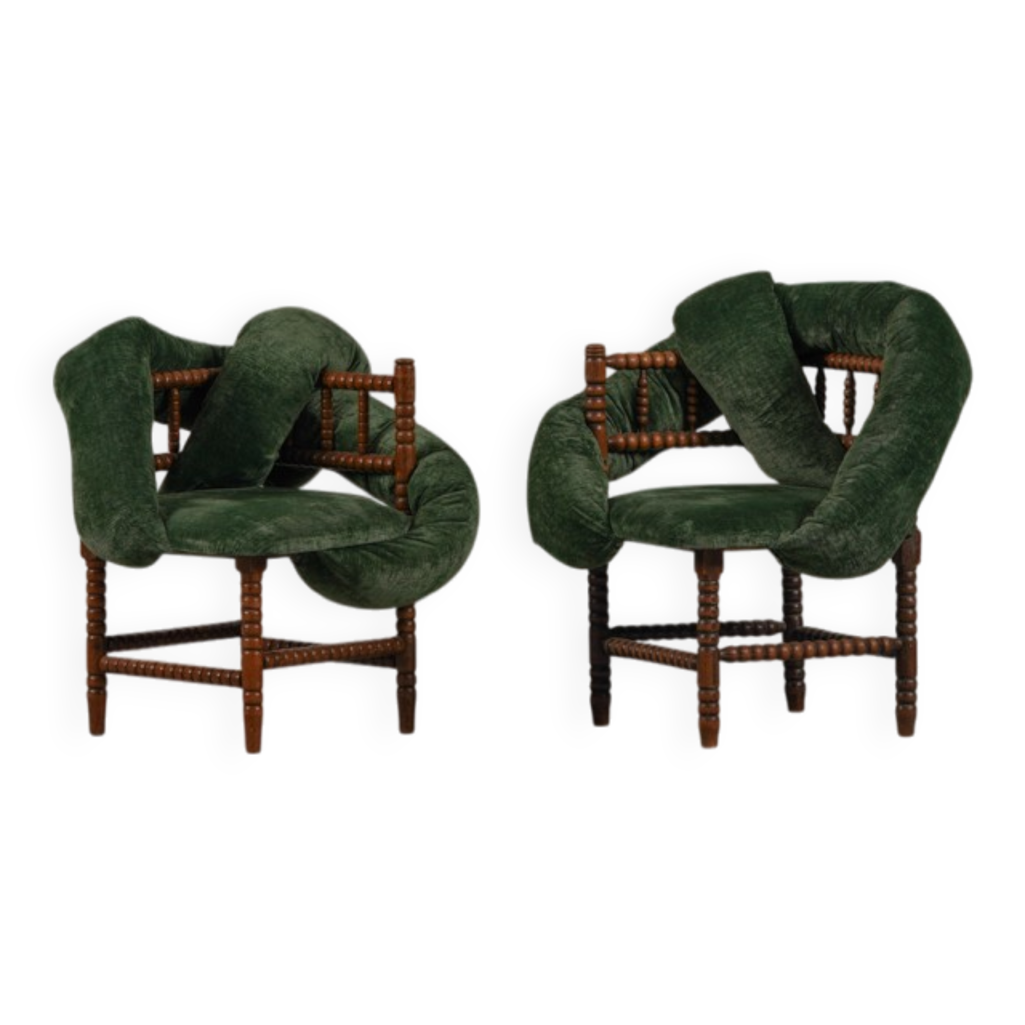 Chaises à bobines vintage, réimaginées par Corina Olaru, Hollande années 1930, ensemble de 2