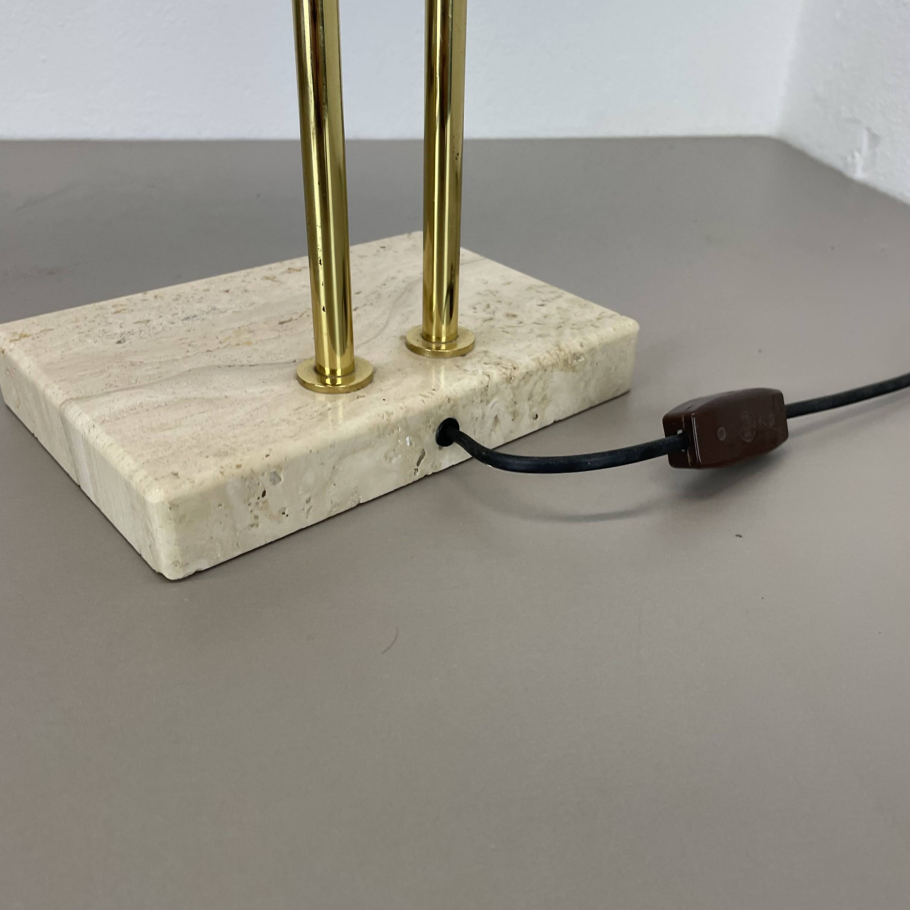 Modernist Travertine and Brass Table Light by Hillebrand Leuchten, Germany, 1980
