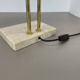 Modernist Travertine and Brass Table Light by Hillebrand Leuchten, Germany, 1980