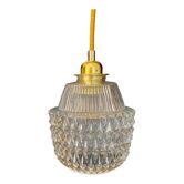 Vintage globe pendant lamp in transparent molded glass