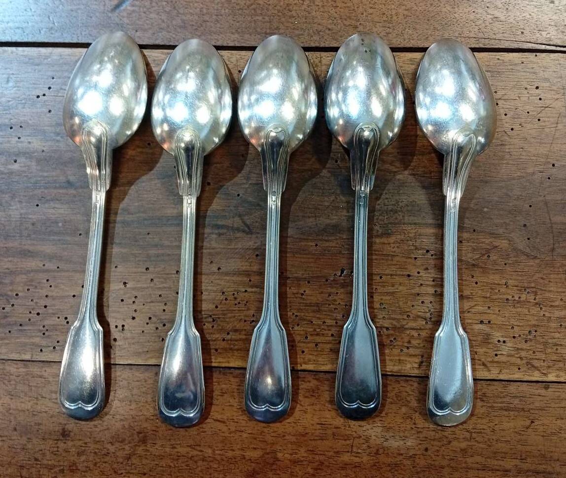 Set of 5 large silver-plated spoons