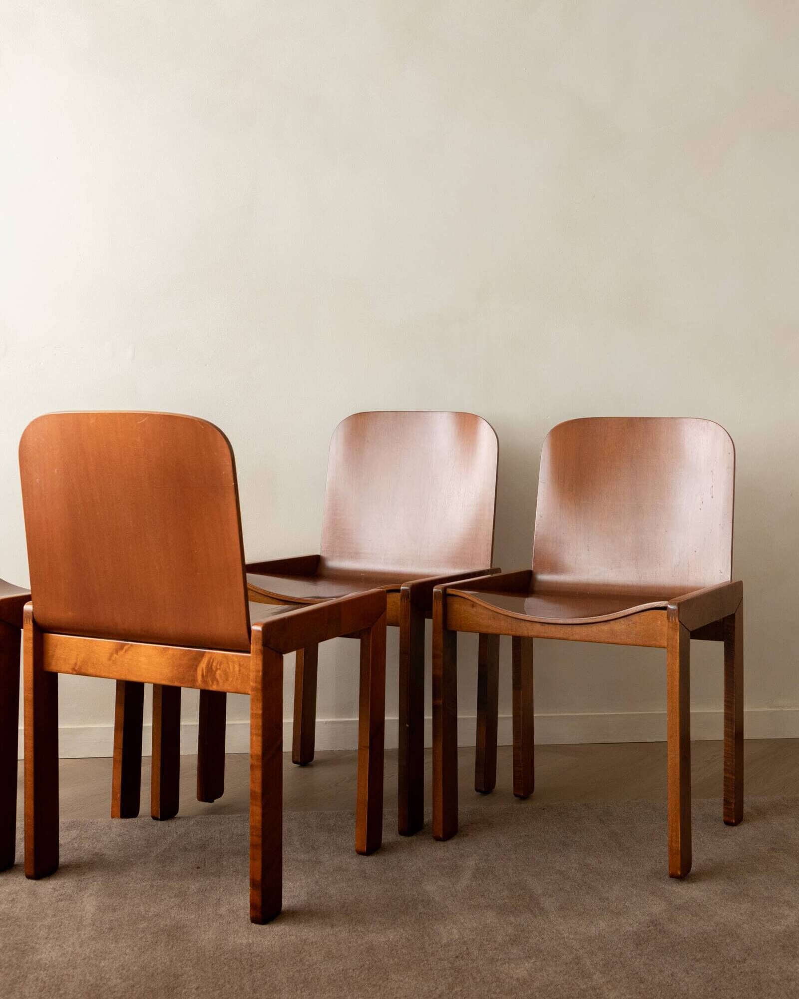 Italian Plywood Dining Chairs Attributed to Molteni, 1970s, Set of 4