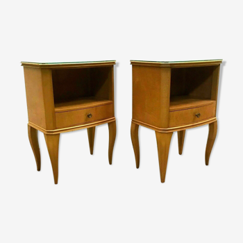 Pair of art deco bedside tables in 20th century light wood veneer