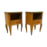 Pair of art deco bedside tables in 20th century light wood veneer