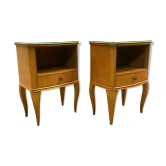 Pair of art deco bedside tables in 20th century light wood veneer