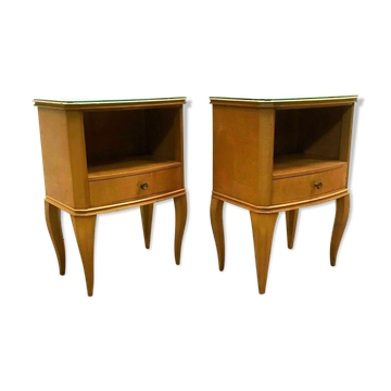 Paire de tables de chevets art déco en placage de bois clair xx siècle