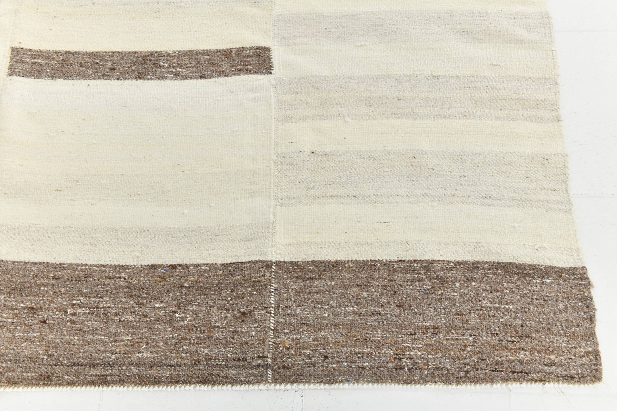 Cream & Brown Large Kilim Rug, 255x313Cm