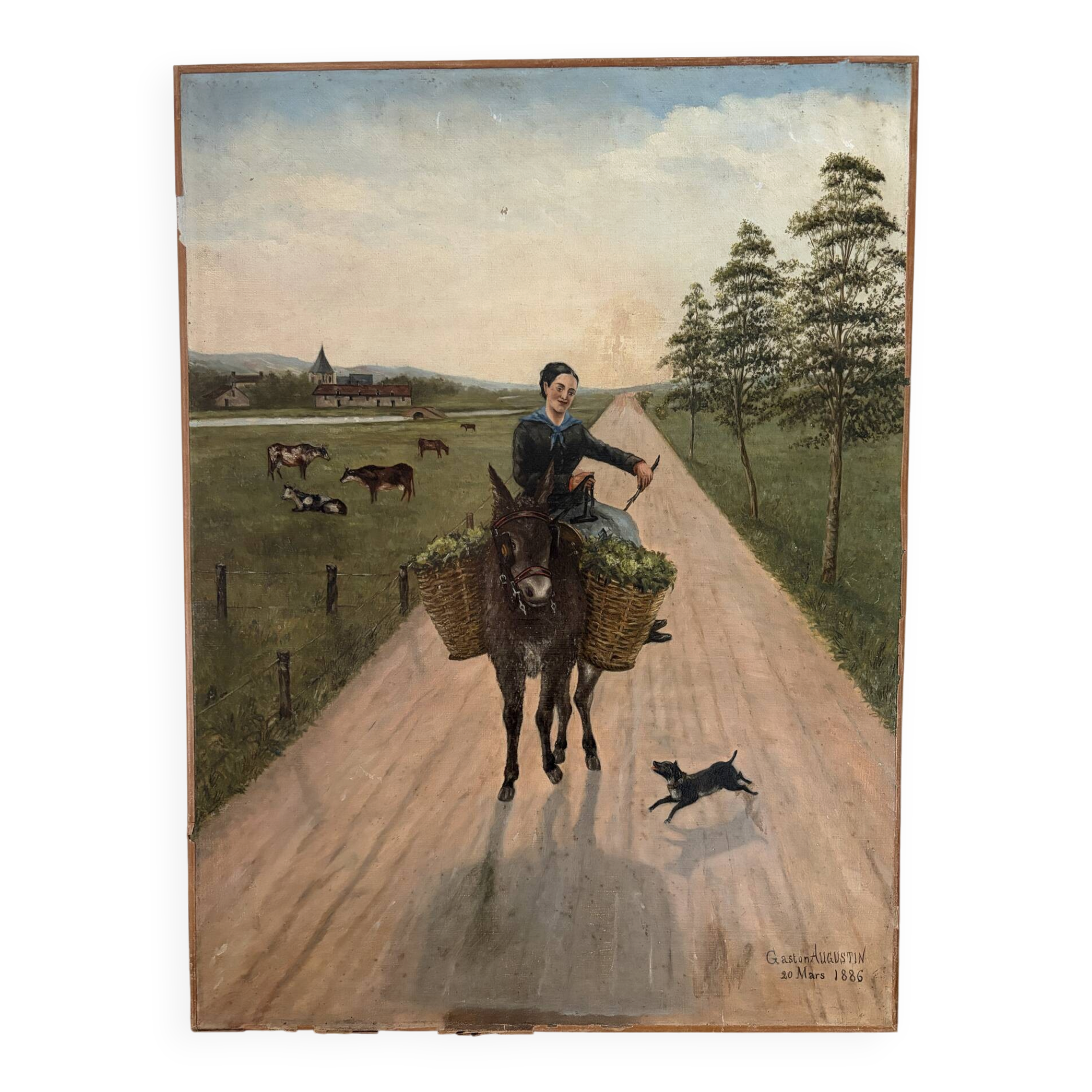 Woman with Donkey, oil on canvas signed 1886