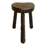 Tabouret tripode en bois massif, assise coeur