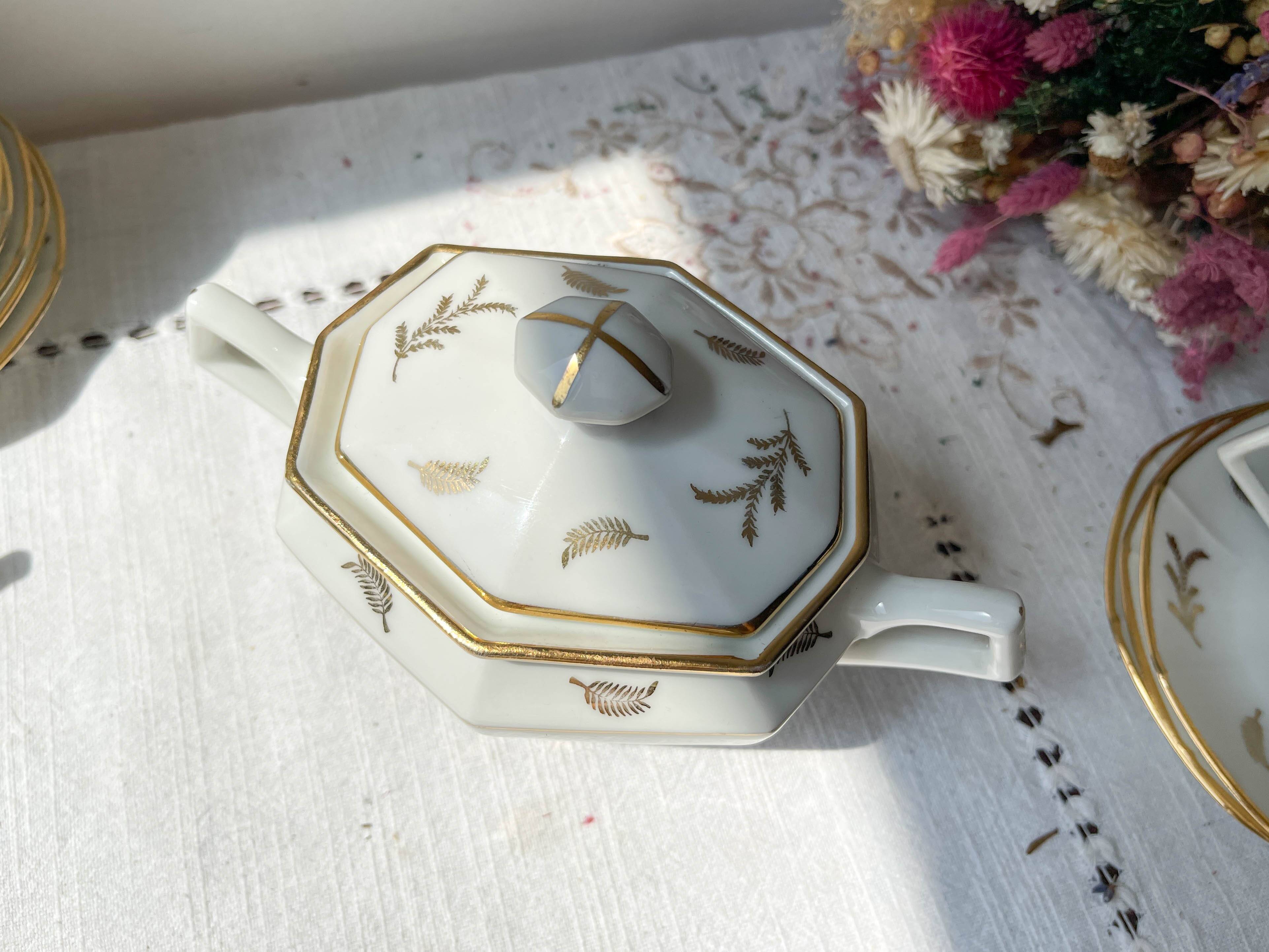 Vintage tea/coffee set in white porcelain with Limoges gold trim