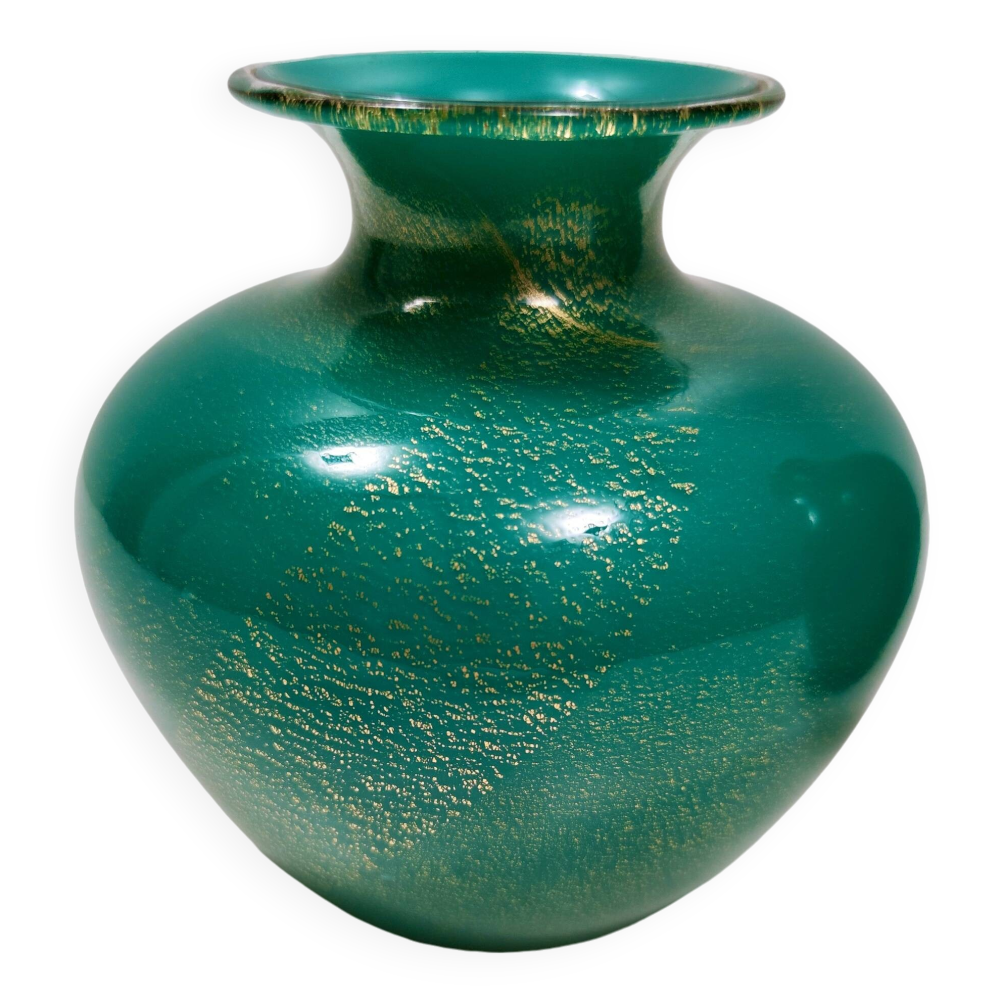 Green Cased Alga Glass Vase with Gold Leaf by Tomaso Buzzi for Venini