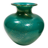 Green Cased Alga Glass Vase with Gold Leaf by Tomaso Buzzi for Venini
