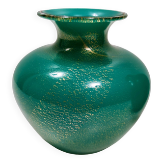 Green Cased Alga Glass Vase with Gold Leaf by Tomaso Buzzi for Venini