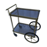 Serving wheels in gold metal & glass vintage 1960