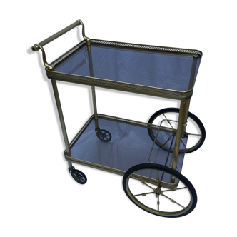 Serving wheels in gold metal & glass vintage 1960